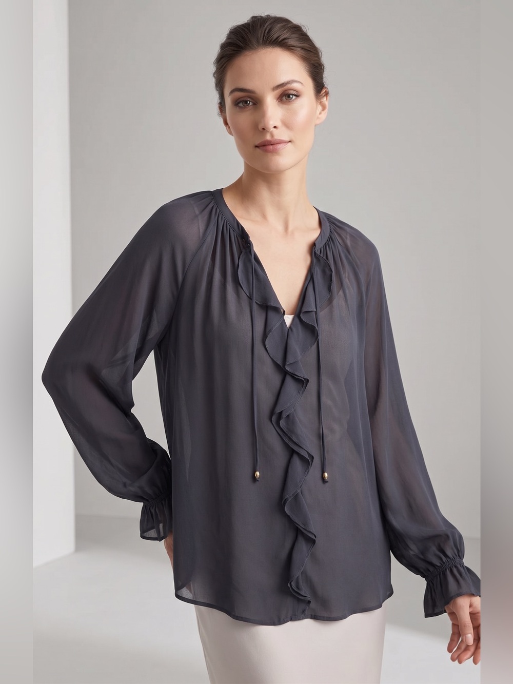 H&M Navy Sheer Blouse – Elegant & Timeless. NWOT